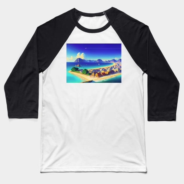 Japan, Okinawa, anime city on the bay — City Pop art, anime landscape poster Baseball T-Shirt by Synthwave1950